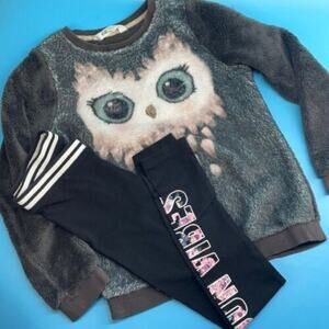 H&M Kid's Girls Long Sleeve Owl Face Sweater & Legging Bundle Of 2 Size 8-10
